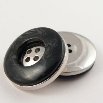 23mm Black Marble Effect Rimmed Silver 4 Hole Sewing Button