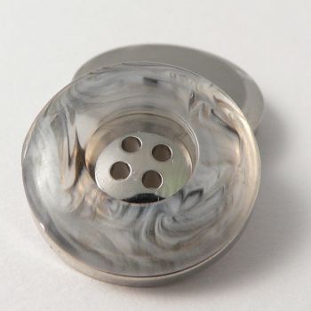 26mm Grey Marble Effect Rimmed Silver 4 Hole Coat Button