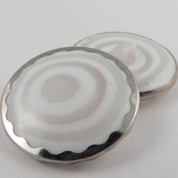 31mm Silver Rimmed White Abstract Shank Coat Button