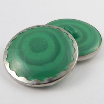 31mm Silver Rimmed Green Abstract Shank Coat Button