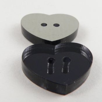 23mm Black Heart Mirror 2 Hole Button