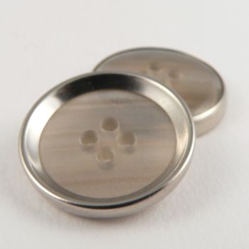 18mm Silver Rimmed Shell Effect 4 Hole Sewing Button