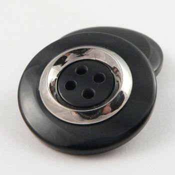 34mm Grey MOP Effect 4 Hole Coat Button With A Silver Ring