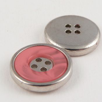 18mm Pink Marble Effect Rimmed Silver 4 Hole Sewing Button