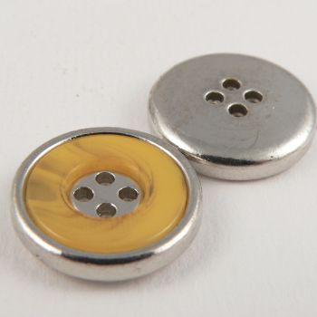18mm Yellow Marble Effect Rimmed Silver 4 Hole Sewing Button