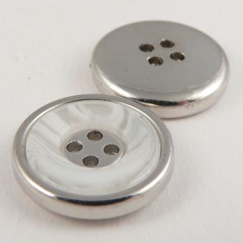 22mm White Marble Effect Rimmed Silver 4 Hole Sewing Button