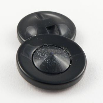 30mm Black Glitttery Domed Rimmed Shank Coat Button