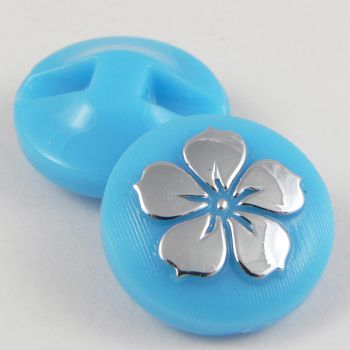 15mm Turquoise Round Contemporary Flower Shank Button