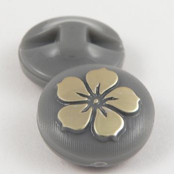 15mm Grey  Round Contemporary Flower Shank Button