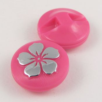 21mm Round Pink/Silver Contemporary Flower Shank Button