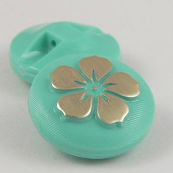 15mm Green Round Contemporary Flower Shank Button