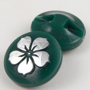 15mm Forest Green Round Contemporary Flower Shank Button
