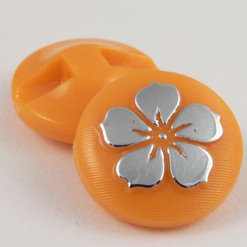 15mm Orange Round Contemporary Flower Shank Button
