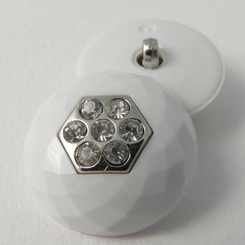 15mm White Golf Ball Style Shank Button With Diamantes