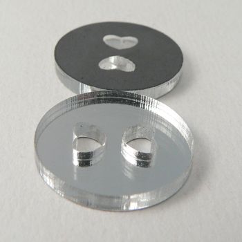 15mm Clear Mirror 2 Hole Button With Heart Shaped Holes