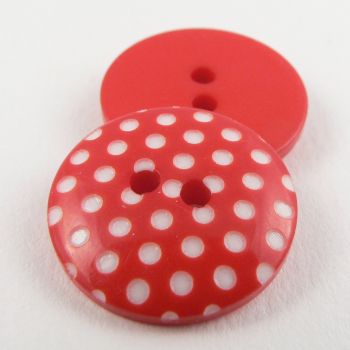 15mm Italian Red Spotty Design 2 Hole Sewing Button