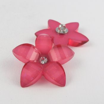 26mm Pink Flower Shank Button With Diamante