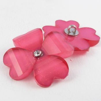 28mm Pink Flower Shank Button With Diamante