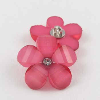 25mm Pink Flower Shank Button With Diamante