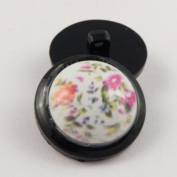 25mm Floral Shank Coat Button Encased In A Black Rim