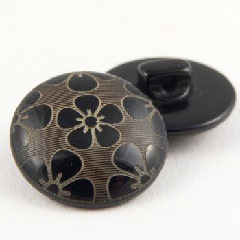 20mm Black/Gold Floral Domed Shank Suit Button