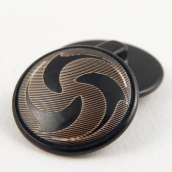 15mm Black/Gold Abstract Swirls Domed Suit Shank Button