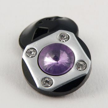 18mm Brushed Silver/Purple Faceted Shank Button