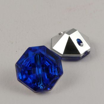 15mm Royal Blue Octaganol Faceted Shank Button