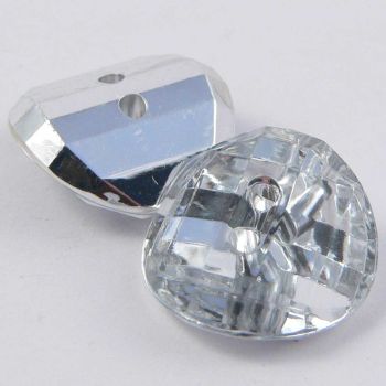 15mm Clear Faceted Round 2 Hole Convex Button