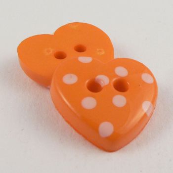 15mm Orange Spotty Heart 2 Hole Button