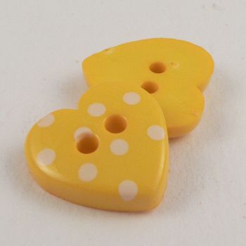 15mm Yellow Spotty Heart 2 Hole Button