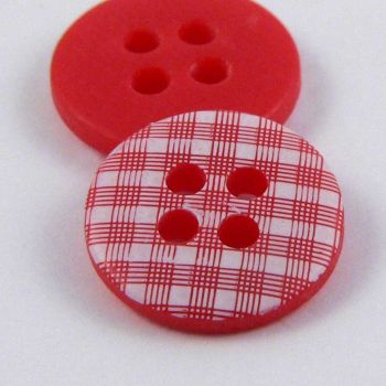 11mm White & Red Matt Checked 4 Hole Shirt Button