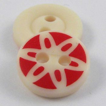 11mm Red & Cream Abstract 2 Hole Shirt Button