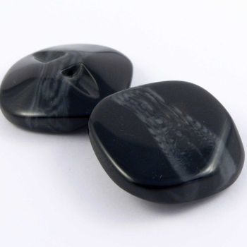 28mm Chunky Black & Grey Marble Square Shank Coat Button 