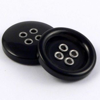30mm Shiny Black Silver Eyelet 4 Hole Coat Button