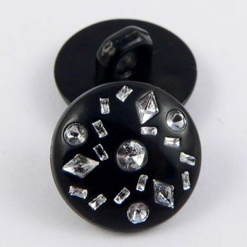 15mm Black & Silver Diamante Patterned Shank Button
