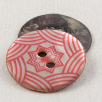 20mm Red Patterned Agoya Shell 2 Hole Button