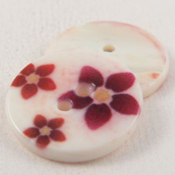 18mm Round Multicoloured Floral River Shell 2 Hole Button