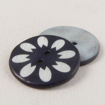 22mm Navy/White Floral River Shell 2 Hole Button