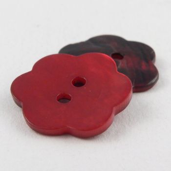 12mm Red Flower Agoya Shell 2 Hole Button