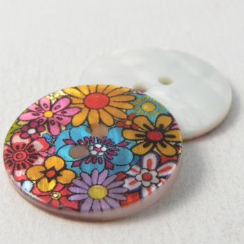 23mm Multicoloured Floral River Shell 2-Hole Button