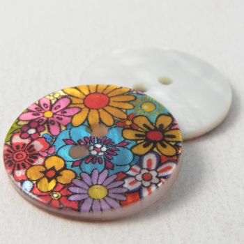 28mm Multicoloured Floral River Shell 2-Hole Button