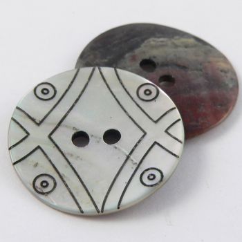 23mm Natural Agoya Shell Patterned 2 Hole Button