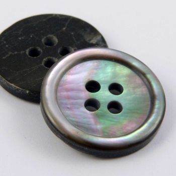 20mm MOP Smoke/Black Shell 4 Hole Button With Rim