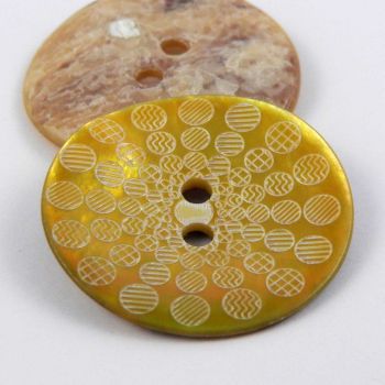 20mm Yellow Circles Agoya Shell 2 Hole Button