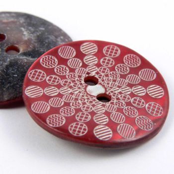23mm Red Circles Agoya Shell 2 Hole Button