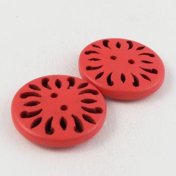 30mm Red Wood Petal 2 Hole Button