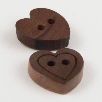 13mm Dark Wooden 2 Hole Heart Button With Engraved Heart