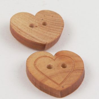 13mm Wooden Heart  2 Hole Button With Engraved Heart