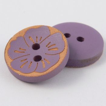 17mm Round Lilac Wood Flower 2 Hole Button